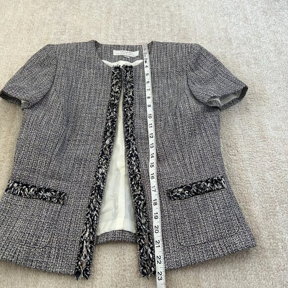 Tahari ASL Arthur S Levine Cotton Tweed Short Sleeve Blazer Cardigan Jacket 4 - Picture 5 of 9